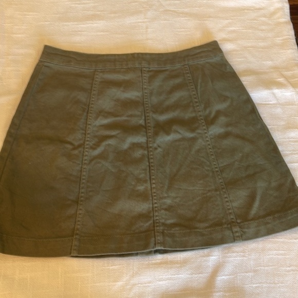 H&M divided denim olive army green button down jean mini midi skirt - Picture 2 of 8